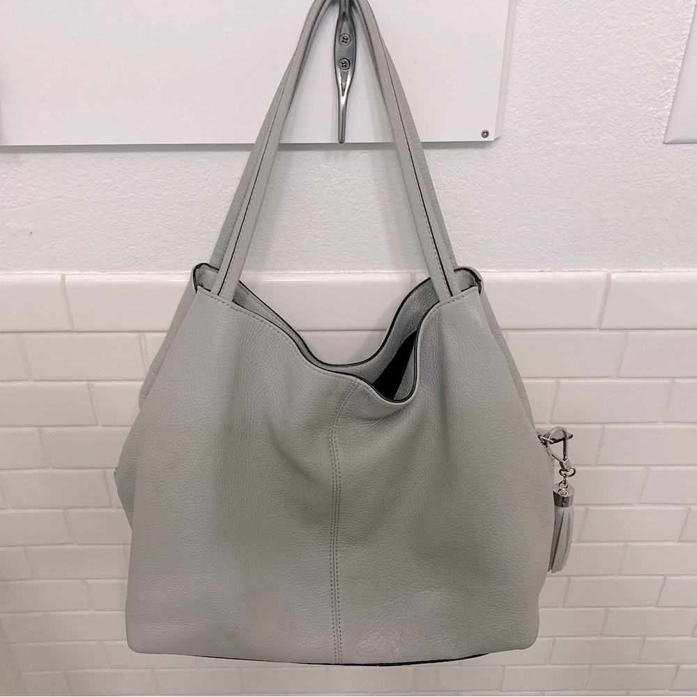 Vince Camuto Leather Tote in Full Steam Gray.